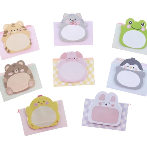 Cute Animal Sticky Notes 8 Packs, 160 Sheets Kawaii Fun Animal Sticky Notepad, Students Memo Pads Page Markers Flags, for Pet Lovers Home, School and Office Use Tab Supplies, 8 Styles