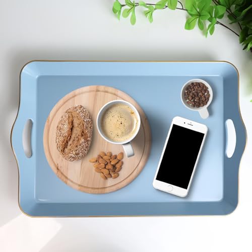 Spsyrine Light Blue Decorative Tray, Elegant Plastic Serving Tray with Handles, Coffee Table Tray for Ottoman, Living Room, Home Decor - color: Light Blue