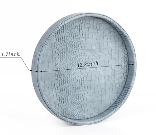 HofferRuffer Faux Leather Round Serving Tray, Vegan Croco Leather Decorative Tray, Food Tray for Storage Drinks, Snack & Cosmetics, Dia.12'' x 1.6'' (LightBlue) - color: Lightblue, size: 12"