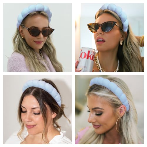 AOENJIE Spa Headbands for Washing Face or Makeup, Sponge Bubble Skincare Headbands, Puffy Terry Cloth Hairband for Women, Skin Care Makeup Headwear Hair Accessories for Girls(Blue) - color: Blue