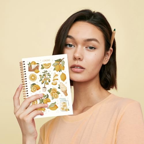 JXREQ Lemon Notebook Journal Gifts for Women Lemons Lover, School Office Supplies Journaling Notebooks for Note Taking Writing, Cottagecore Summer Fruit Spiral Notebooks 5.5x8.3 - color: Fruit 6