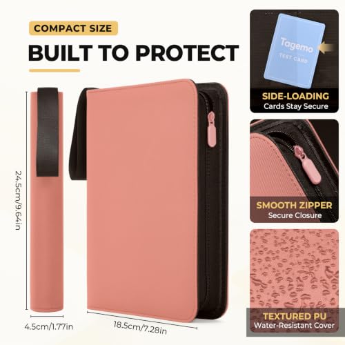 4 Pocket Card Binder, 160 Pockets Mini Trading Card Binder with Side Loading Pockets, Zip Closure and Water-Resistant Diamond-Textured Cover for TCG and Sports Cards - color: Pink, size: 4-Pocket