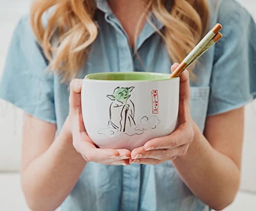 Star Wars Yoda May The Force Be With You Ceramic Dinnerware Set | Includes 20-Ounce Ramen Noodle Bowl and Wooden Chopsticks