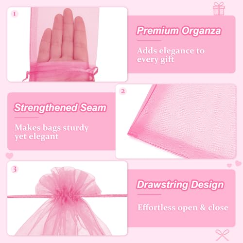 Crweety 50 Pcs Organza Bags 3x4, Pink Small Mesh Gift Bags Drawstring Bulk - color: Pink