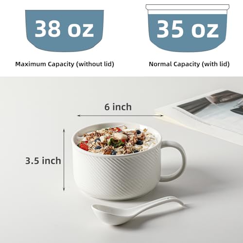 Soup Bowls with Handles, Microwave Safe 38 Oz, White - color: White 2 pcs