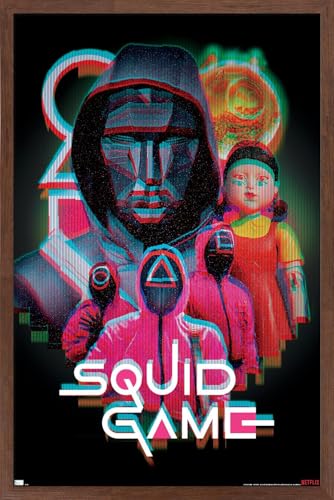 Trends International Netflix Squid Game: Season 2 - Group Glitch Wall Poster, 22.4L x 14.7W, Mahogany Framed Version - color: Mahogany Framed Version, size: 22.4"L x 14.7"W