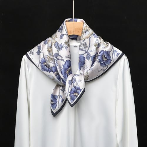 100% Mulberry Silk Scarf - 25.6" Square Neckerchief & Headscarf Gift Packed - color: Blue-11