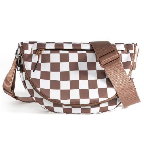 Crescent Bag for Women,Medium Nylon Crescent Bag Single Shoulder Bag - color: Crossbody bag- Brown Checkered
