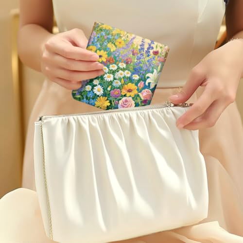 Peacoblue Oil Painting Flowers Coin Purse,PU Leather Squeeze Pouch 4PCS - style: Oil Painting Flowers