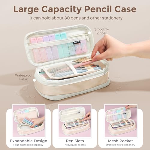 Nicpro School Supplies Stationary Set with Pencil Case, 39 PCS Cream - color: Cream, size: 1 count (Pack of 39)