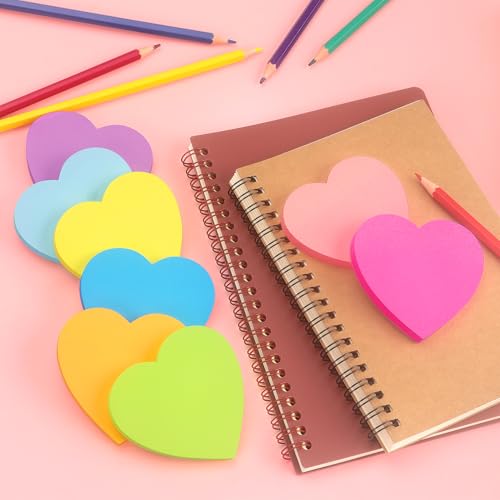 SIMONA Heart Shape Sticky Notes 3x3 in 8 Color Bright Colorful Sticky Pad - color: Bright Color 8 Pads