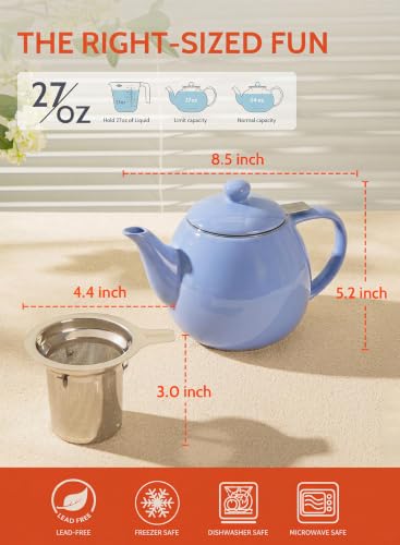 Sweese Porcelain Teapot 27 oz with Infuser for Loose Leaf Tea, Dusty Blue - color: Dusty Blue, size: 27oz (with infuser)