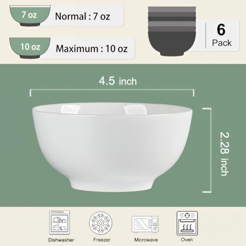 10 oz White Dessert Bowls, Small Ceramic Bowls Set of 6, 4.5 in Cute Bowls - size: 4.5 Inches, 10 Ounces