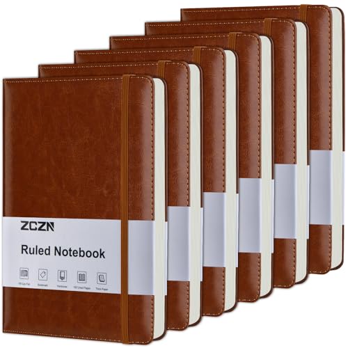 ZCZN 6 Pack Lined Journal Notebooks for Work, 5.5x8.3 in, 192 Pages, Hardcover Leather A5 Journals for Writing, Diary & Travel, Ruled Journaling Notebooks for School, Office, Home (Brown*6) - color: Brown