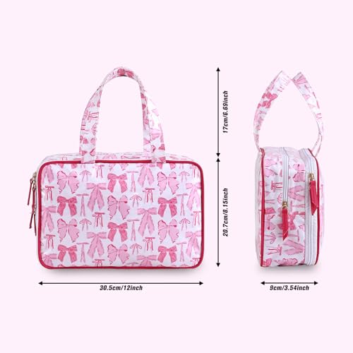 Toiletry Bag for Women, Pink Bow - color: Pink Bow