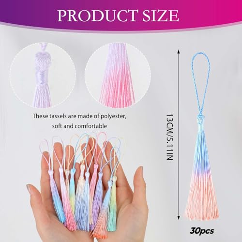 30PCS Mini Tassels for Crafts Bookmark Tassels for Crafts 10 Colors Silky Soft Tassels with Cord Loops Handmade Craft 13cm/5-Inch Small Tassels for Bookmarks DIY Crafts Keychain Jewelry Making
