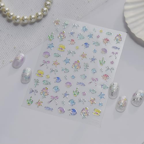 5D Embossed Under The Sea Stickers for Nail Art Jelly Fish Self-Adhesive Nail Art Decals for Women Nail Supplies Art Design Stickers (to5730) - style: to5730