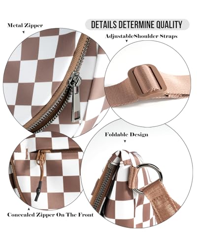 Crescent Bag for Women,Medium Nylon Crescent Bag Single Shoulder Bag - color: Crossbody bag- Brown Checkered