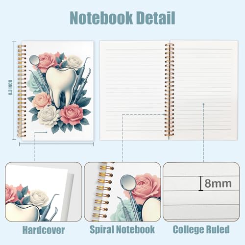 WUCHJ Dentist Gifts Notebook, Dental Hygienist Assistant Gifts Journal, Floral Tooth Spiral Notebook Journal for Note Taking, Dentist Office Supplies, 5.5x8.3 Inch - color: Dentist and dentist tools flowers