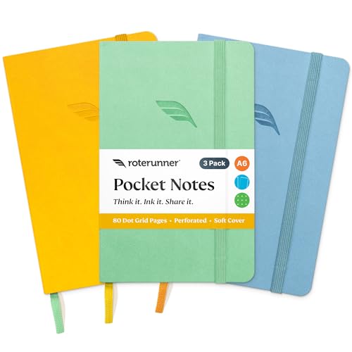 Roterunner A6 Pocket Notebook (Spring Pastel) 3 Pack 3.5x5.5 Dotted Mini Notebook Journal 100Gsm Perforated Paper, Work Gym Travel Journal Notebook, Leather Small Notebook Numbered with Notes Index - color: Spring Pastel