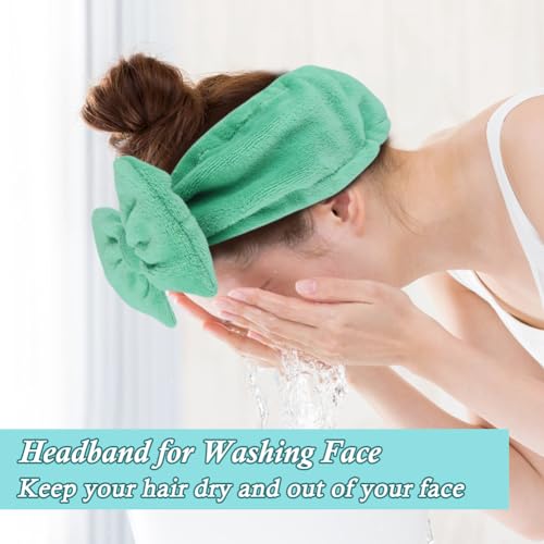 Shintop Face Wash Headband, Soft Women Spa Headwear with Bow - color: Pea Green