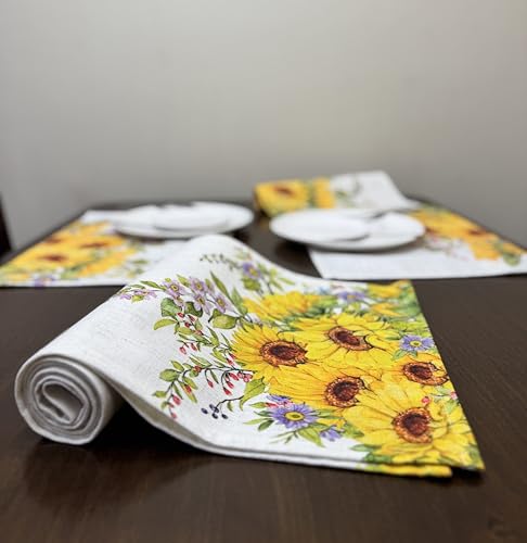 Sunflower Floral Leaves Table Runner 70x13 Inches - color: Sunflowers