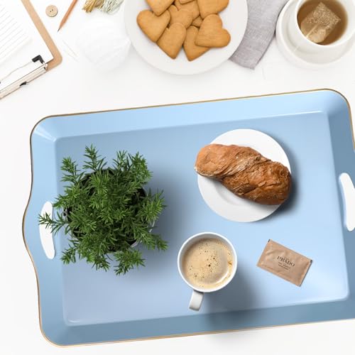 Spsyrine Light Blue Decorative Tray, Elegant Plastic Serving Tray with Handles, Coffee Table Tray for Ottoman, Living Room, Home Decor - color: Light Blue