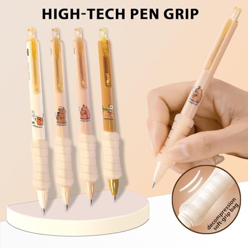 4Pcs Cute Capybara Erasable Retractable Pens-Erasable Gel Ink Pens,0.5mm Fine Point Black Ink,4Pcs 0.5mm Cute Capybara Mechanical Pencils,Lead Refills,Erasers,for Office School Supplies Women Men - style: capybara（foam cover）