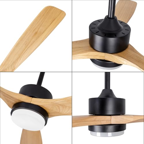 52" Natural Ceiling Fan with Lights Remote Control - color: Natural wood ceiling fan
