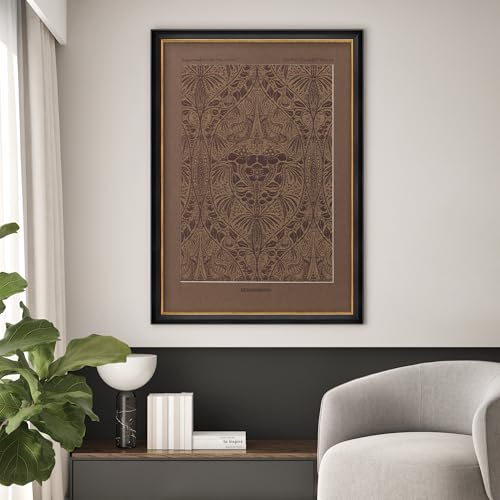 MUDECOR Premium Framed Wall Art Ornate Brown Jacquard Fabric Pattern Illustrations Impressionism Scenic Colorful for Living Room, Bedroom, Office - 26"x36" Black - color: A07-2308-na04, size: 36"L x 26"W, style: Black Frame