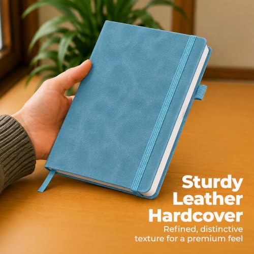 A5 Leather Notebook Journal Light Blue Lined Thick 300 Pages 5.8x8.3" - color: Light Blue, size: A5 300 Pages