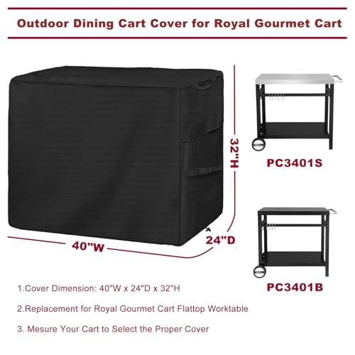 Outdoor Dining Cart Cover for Royal Gourmet Cart Flattop Worktable PC3401S PC3401B, for 40 inch Outdoor Utility Cart, 600D Outdoor Waterproof Weather Resistant Cover - size: PC3401S