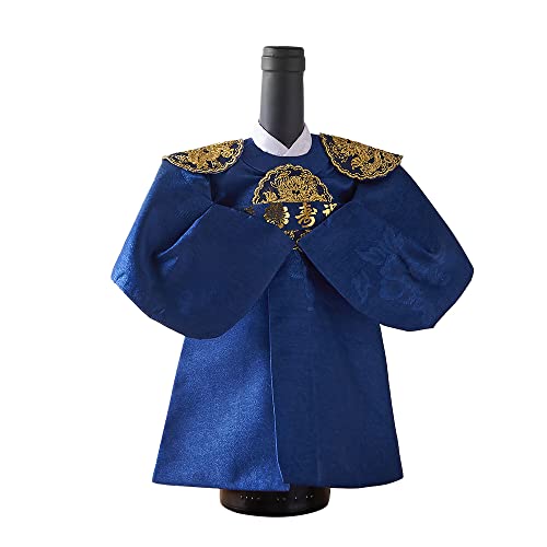 Korean Traditional Clothes HANBOK Wine Bottle Cover Housewarming Gifts,First New Home House Homeowner Gifts (King-navy)