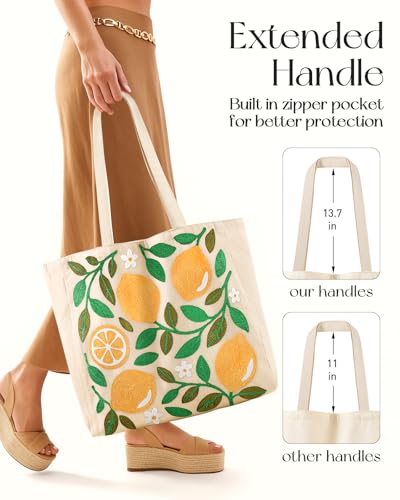 Miss Adola Embroidery Canvas Tote Bag with Pocket & Buckle - color: Lemon