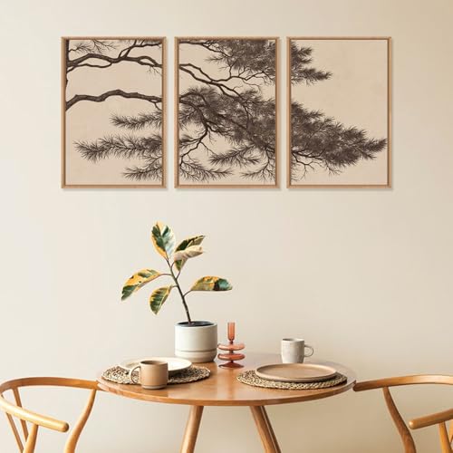 LHIUEM Large Vintage Pine Tree Branch Framed Canvas Wall Art,Sketch Botanical Wall Decor,Nature Plant Artwork,Brown Antique Etching Art Prints for Living Room,Bedroom,Office- 24"x36"x3 - color: Sketch Pine Tree Wall Art, size: 36"L x 24"W