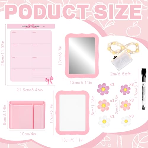 18 Pcs Pink Locker Accessories Kit, Magnetic Mirror with Magnetic Pen Holder, Whiteboard, Cute Flower Magnet and Organizing Supplies Locker Accessories for Girls Back to School Stuff Gift - color: Flower 2