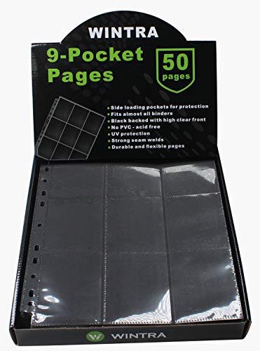 9-Pocket Black Card Sleeves Binder Sheets Double Sided Card Pages Protector - size: 50 background pages
