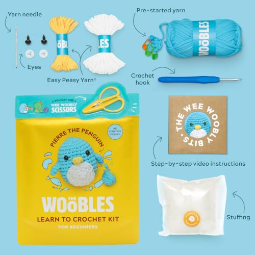The Woobles Beginner Crochet Kit with Scissor - Pierre the Penguin - color: Pierre The Penguin, size: With Scissor Kit