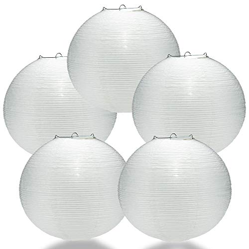 PaperLanternStore.com (5-Pack) 12 Inch White Fine Line Premium Even Ribbing Paper Lantern, Extra Sturdy - color: White Fine Line (5-pack), size: 12 Inch