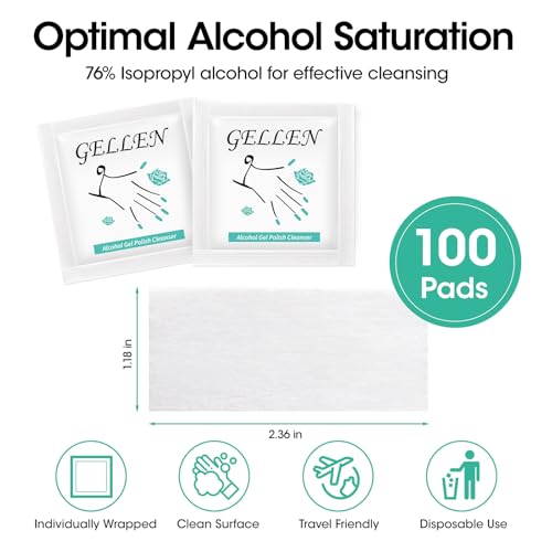 GELLEN Nail Cleanser Pads, 100 Pack Alcohol Prep Pads Individually Wrapped - size: 100PCS