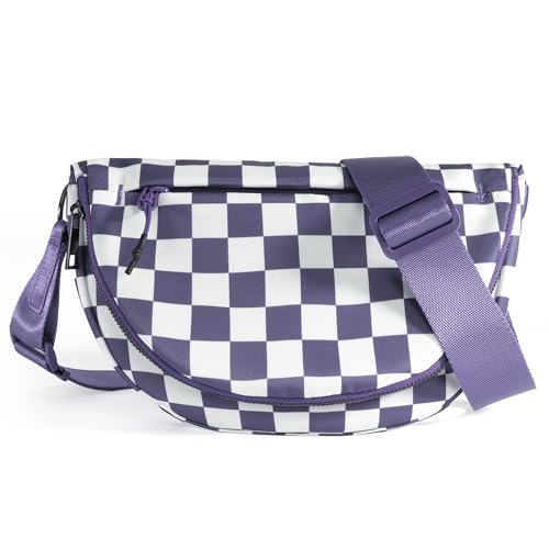 Crescent Bag for Women,Medium Nylon Crescent Bag Single Shoulder Bag - color: Crossbody bag- Cloud Purple Checkered