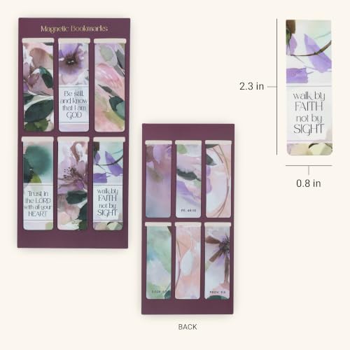 Christian Art Gifts Colorful Inspirational Magnetic Scripture Bookmark Set for Women: Bible Verses, White, Purple, Teal, Pink, Green Multicolor Floral Cute Watercolor Theme for Books, Bibles, Set of 6 - color: Trust in the Lord