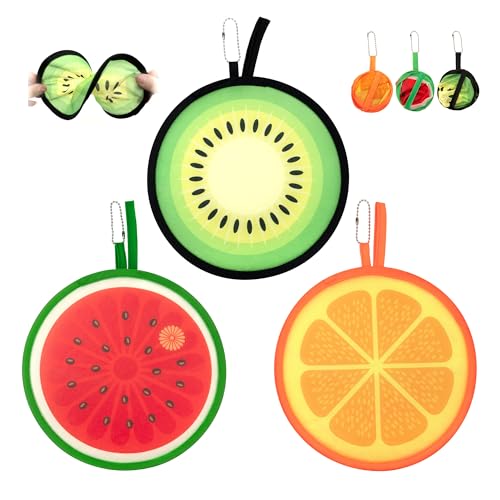 Quacc 3 PCS Round Foldable Hand Fans, Fruit Style Handheld Folding Fan