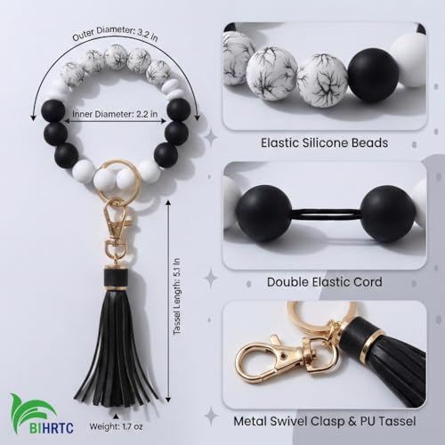 BIHRTC Key Ring Bracelet Car Keychain Holder Wristlet Silicone Women Beaded Bangle Chains - color: Black Withered Branches