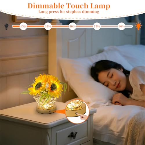 Birthday Gifts for Women, Gift Basket for Mom Sunflower Cordless Table Lamp - style: Basket-sunflower