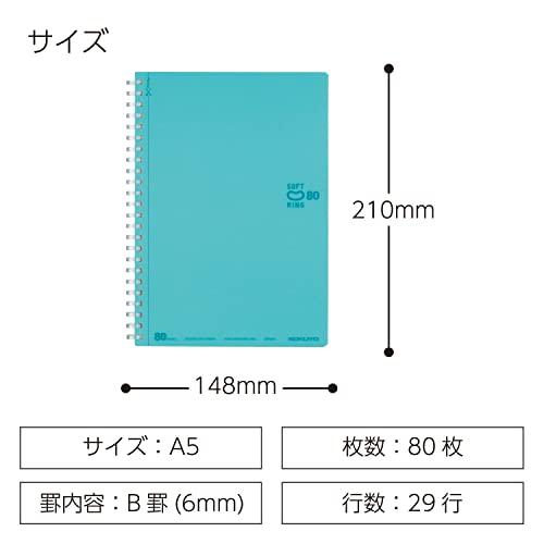 KOKUYO Spiral Lined Notebook, 8.3'' x 5.8'' Pastel Journal A5 Soft Ring Notebooks with Dot 6 mm Ruled, 80 Sheets, Light Blue 1 Subject Notebook, Note Taking for School. (SU-SV338BT-LB) - color: Light Blue, size: A5