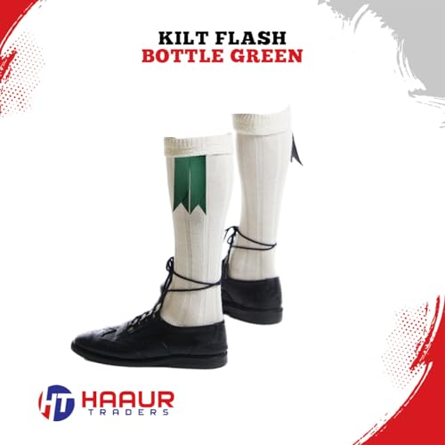 Men's Men's Tartans Kilt Flashes with Heavy Buckle Elastic Adjusters Fit - color: Bottle Green