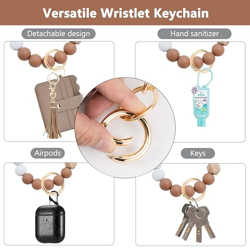 Wristlet Wallet for Women with Keychain – RFID Card Holder Small Wallet Wristlet with Key Ring - color: Khaki, style: Classic