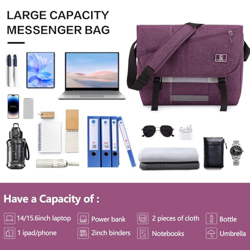 OIWAS Messenger Bag for Women, 17 Inch Laptop Crossbody Bags Men Casual Satchel Shoulder Bag College Travel Office Briefcase - color: Purple, size: 17 Inch
