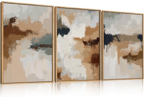 LHIUEM Large Abstract Brown Grey Framed Canvas Wall Art,Neutral Brush Stroke Pastel Wall Decor,Modern Color Block Wall Painting,Minimalist Artwork for Living Room,Bedroom,Dining Room,Office -24"x36"x3 - color: Abstract Brown Grey Wall Art, size: 36"L x 24